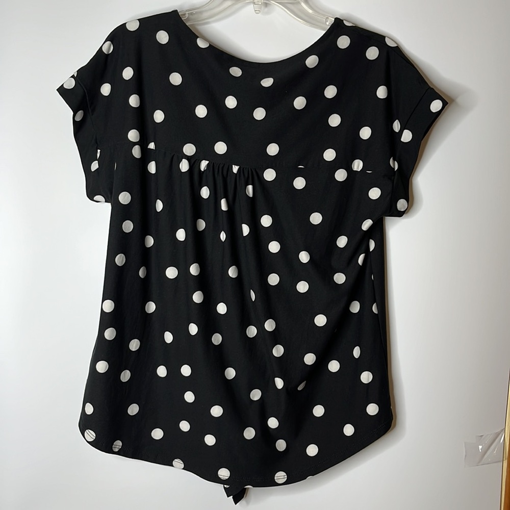 Faith and Joy by Monteau Womens Top shirt Stretch Black White Tie Front S SMALL - Picture 7 of 7